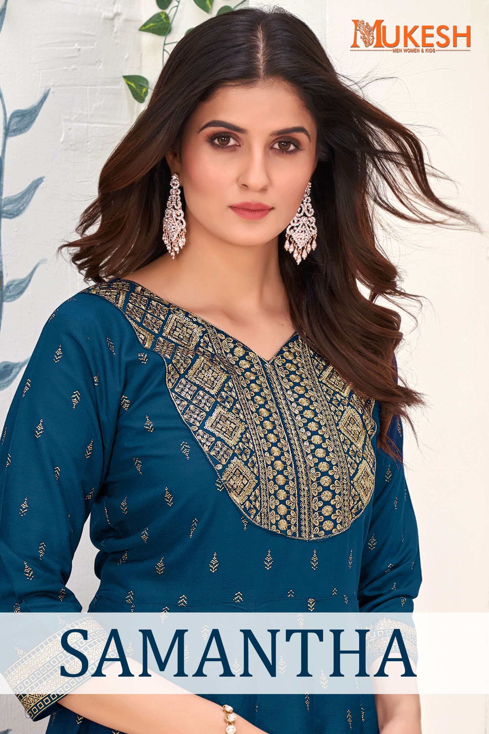 SAMANTHA 14KG RAYON EMBROIDERY AND SEQUENCE WORK GOWN KURTI BY MUKESH BRAND WHOLESALER AND DEALER