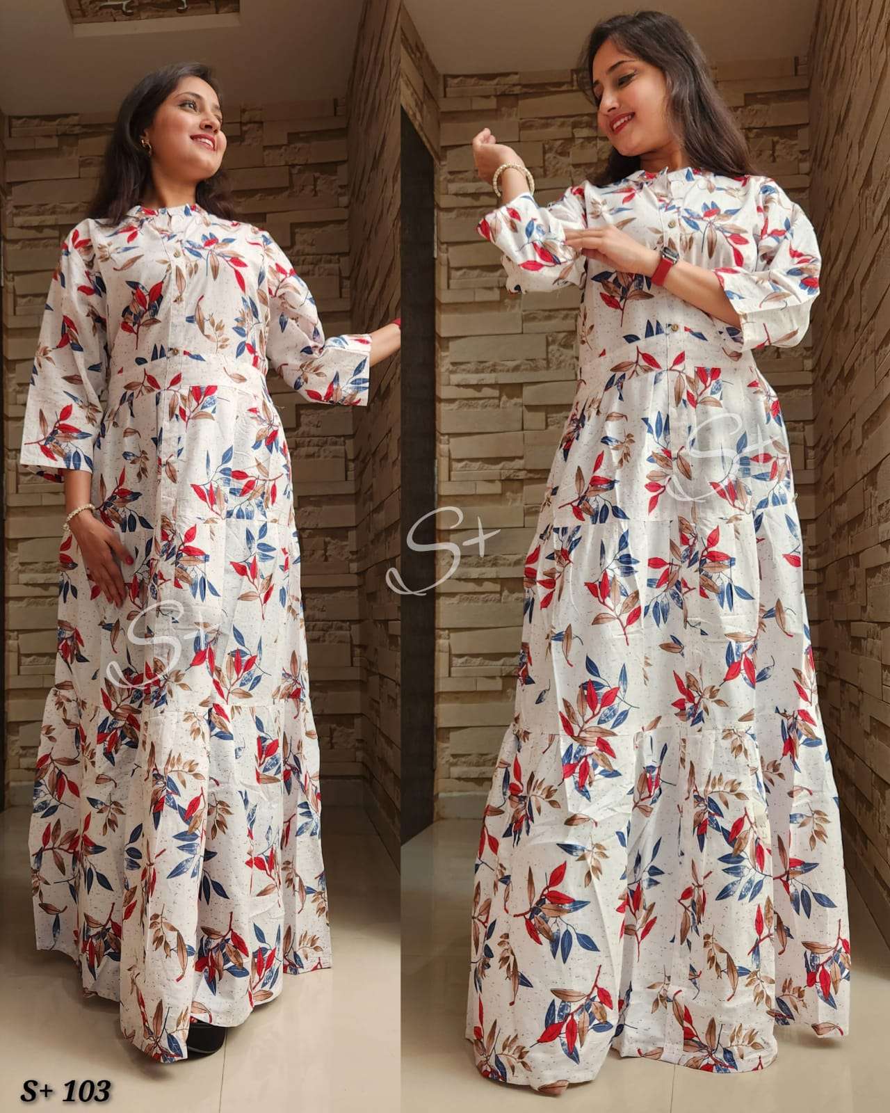 SPLUS GOWN DESIGNER PRINTED COTTON GOWN KURTI BY S3FOREVER BRAND WHOLESALER AND DEALER