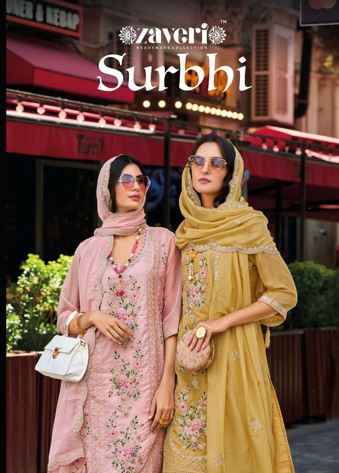 SURBHI SOFT ORGANZA EMBOIDERY WORK KURTI WITH PANT AND HEAVY SILK DUPATTA BY ZAVERI BRAND WHOLESALER...