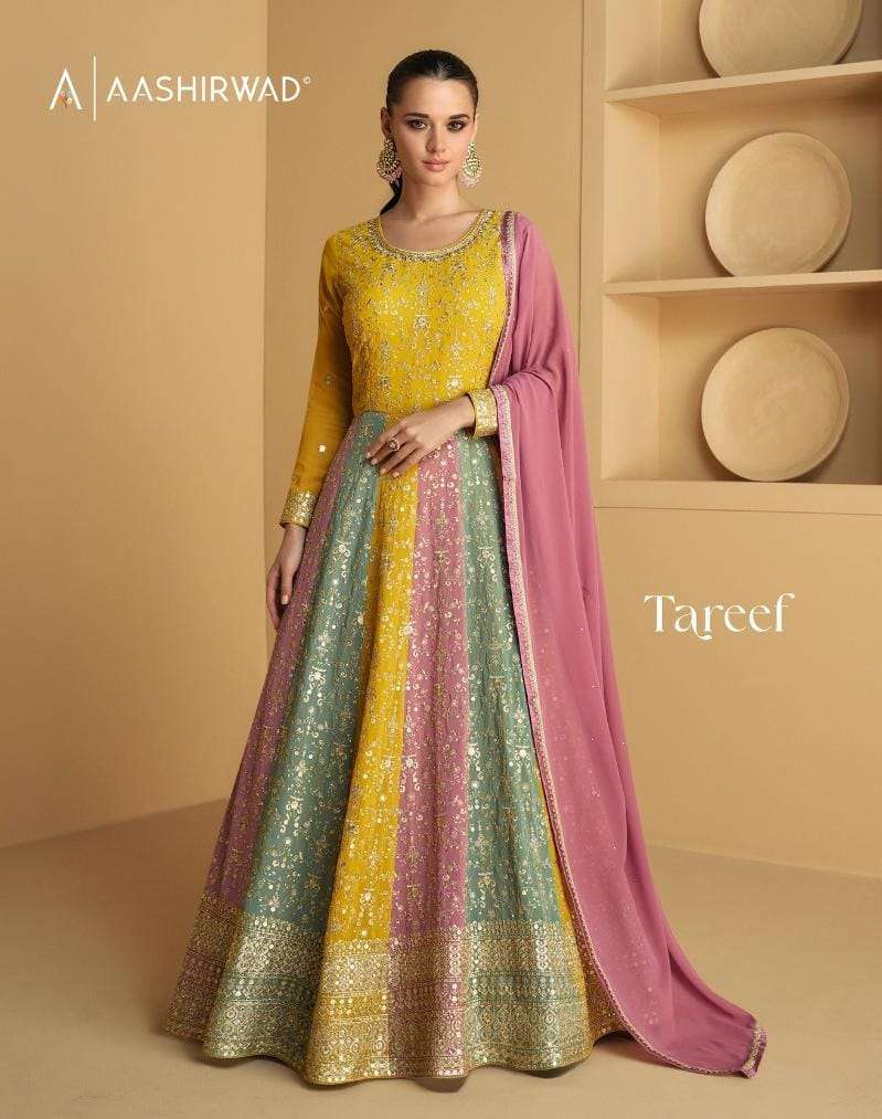 TAREEF REAL GEORGETTE HEAVY EMBROIDERY AND SEQUENCE WORK HEAVY KURTI WITH DUPATTA BY AASHIRWAD BRAND...