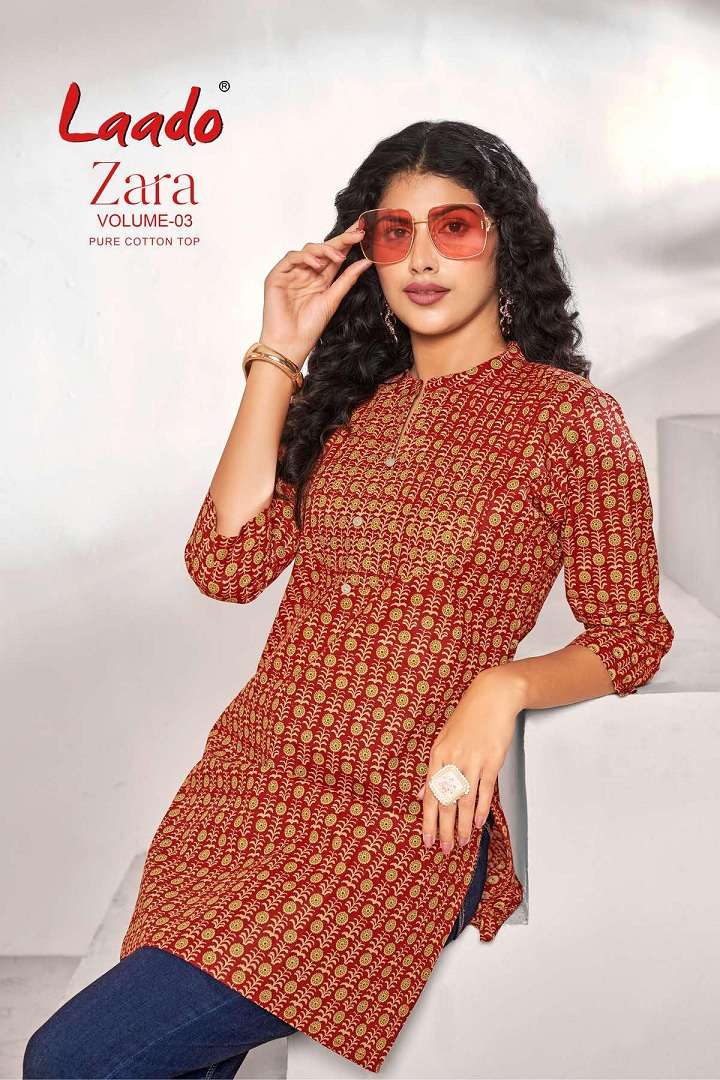 ZAARA VOL 3 COTTON PRINTED SHORT TOP BY LAADO BRAND WHOLESALER AND DEALER