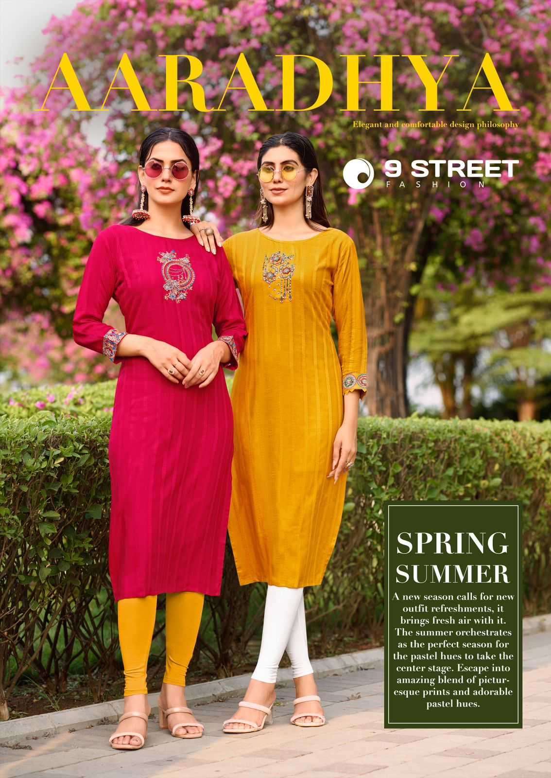 AARADHYA RAYON WEAVING THREAD APLIC AND HANDWORK KURTI BY 9STREET BRAND 1003 WHOLESALER AND DEALER