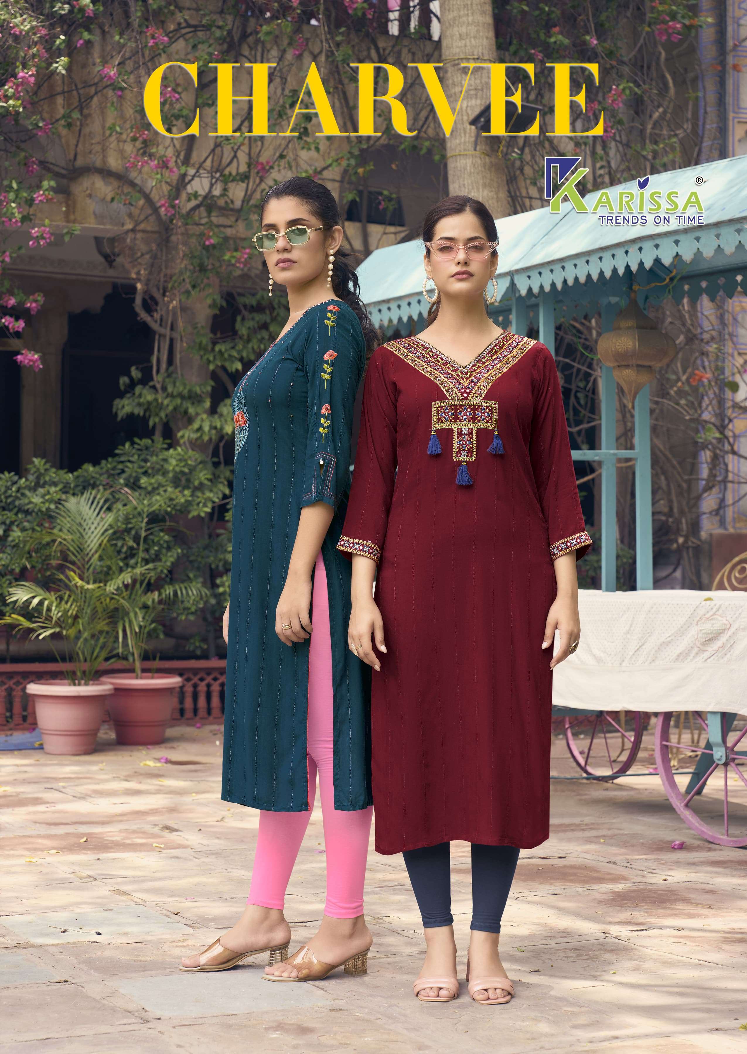 CHARVEE HEAVY RAYON WEAVING THREAD WITH HANDWORK KURTI BY KADLEE BRAND WHOLESALER AND DEALER