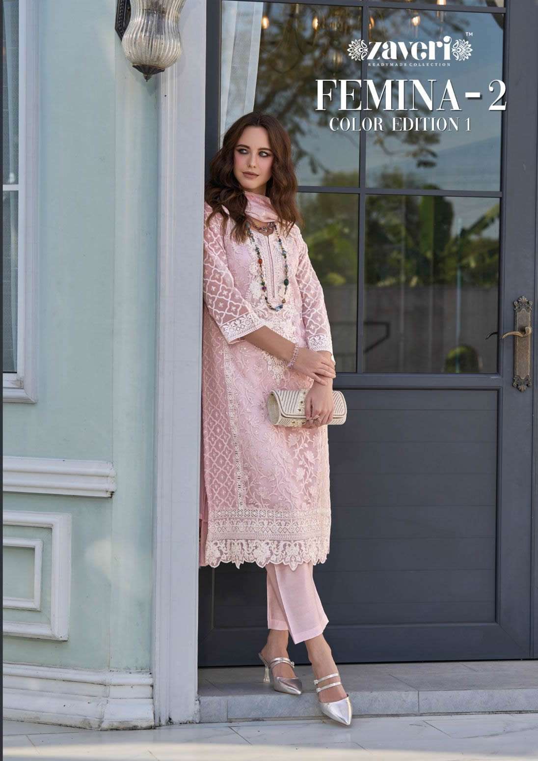 FEMINA VOL 2 COLOUR EDITION SOFT ORGANZA EMBROIDERY AND MOTIWORK KURTI WITH SILK PANT AND DUPATTA BY...