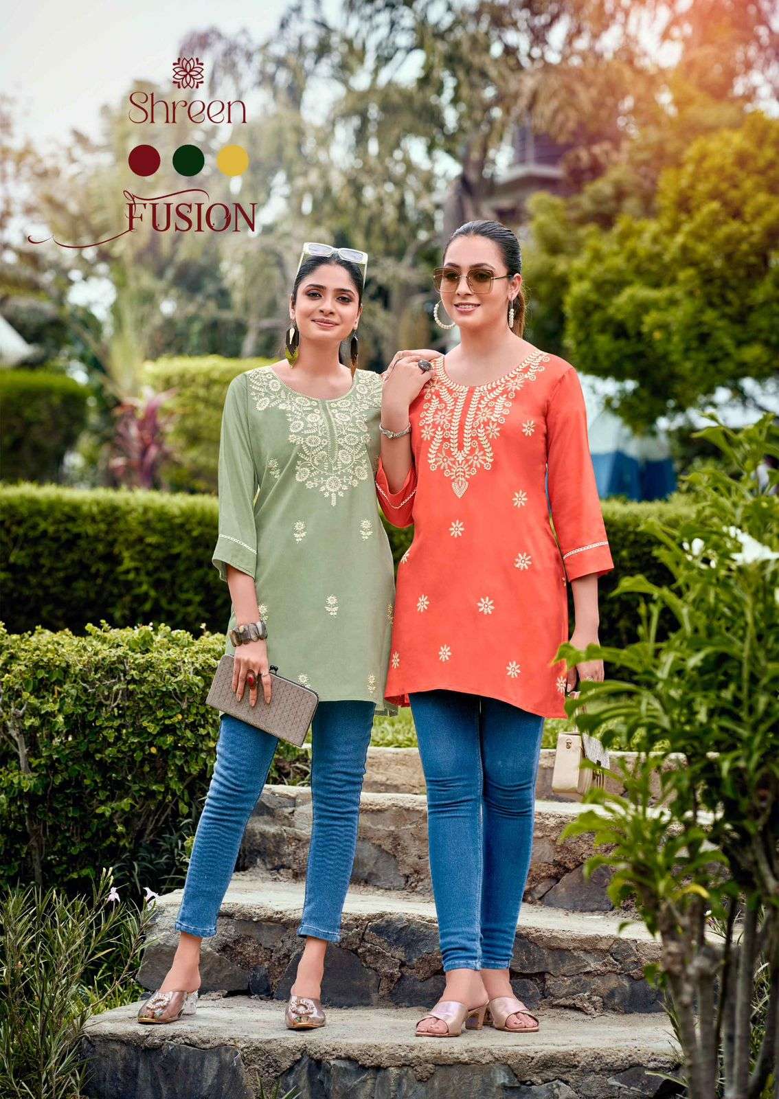 FUSION 14KG RAYON TRENDY WESTERN SHORT TOPS WITH LUCKNOWI WORK BY SHREEN BRAND WHOLESALER AND DEALER