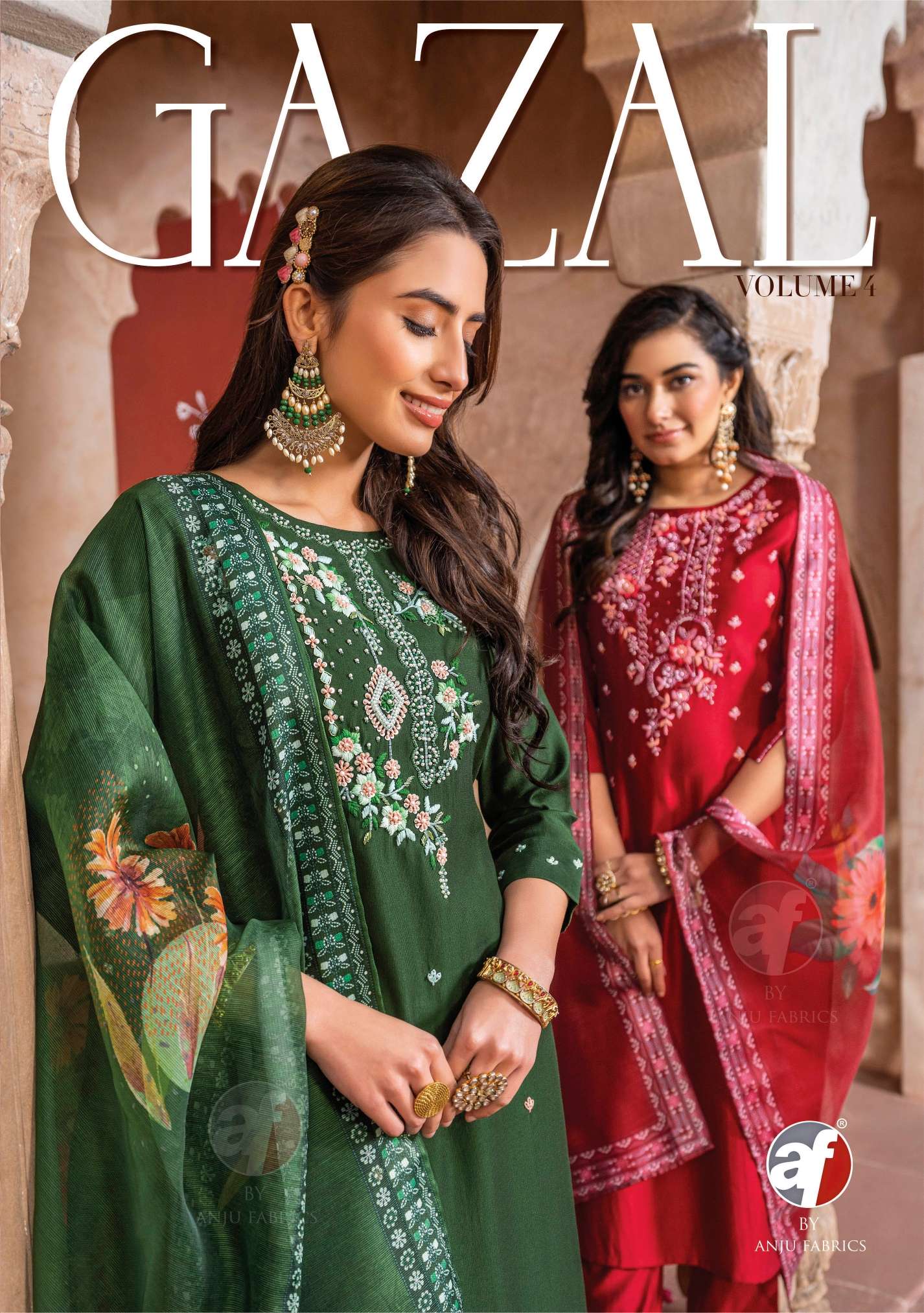 GAZAL VOL 4 VISCOSE BY NYLONE HANDWORK KURTI WITH PANT AND SATIN DIGITAL DUPATTA BY AF BRAND WHOLESA...