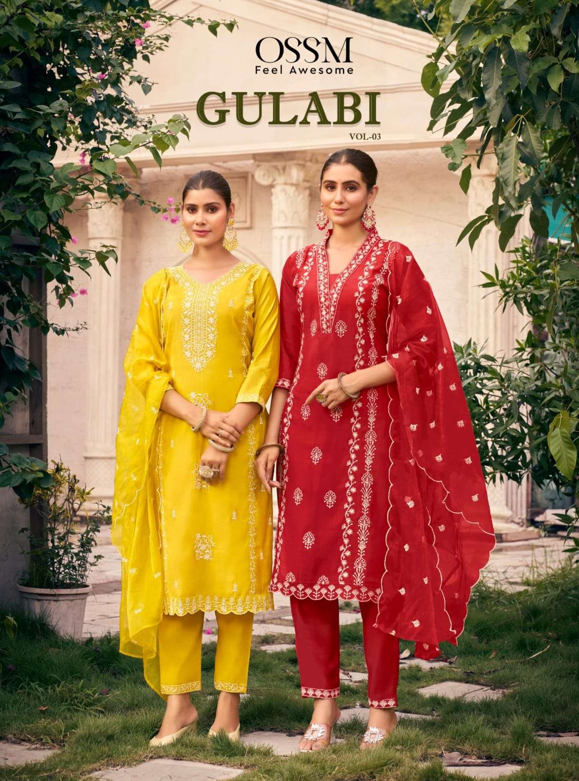 GULABI VOL 3 VISCOS ROMAN SILK EMBROIDERY WORK KURTI WITH PANT AND ORGANZA DUPATTA BY OSSM BRAND WHO...