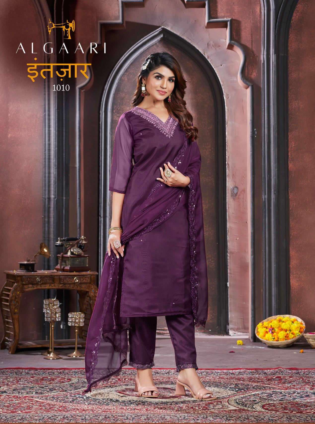 INTAZAAR PURE COTTON KHATLI WORK KURTI WITH PANT AND ORGANZA DUPATTA BY VOUCH BRAND WHOLESALER AND D...