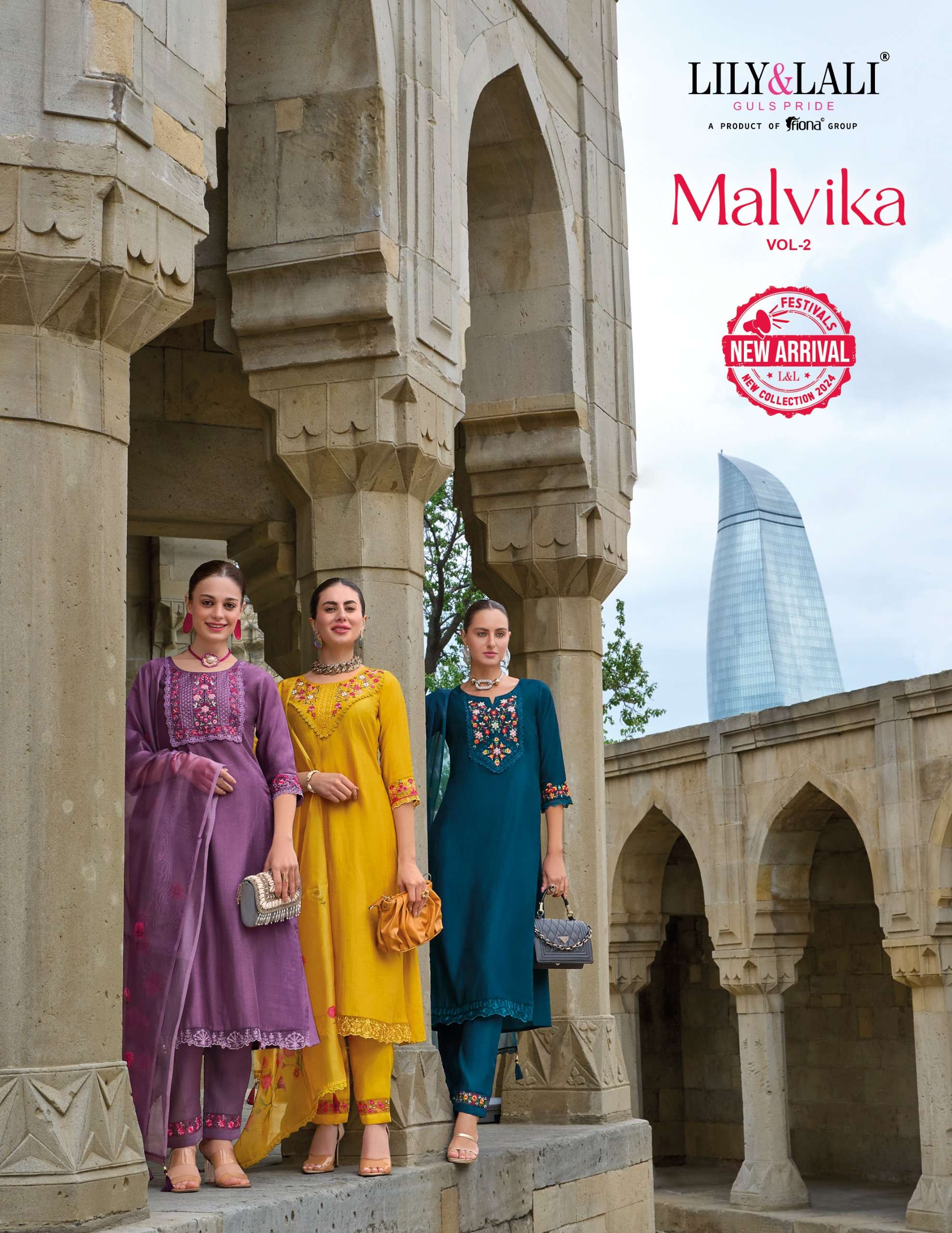 MALVIKA VOL 2 ORGENZA EMBROIDERY AND HANDWORK KURTI WITH VISCOSE PANT AND DUPATTA BY LILY AND LALI B...