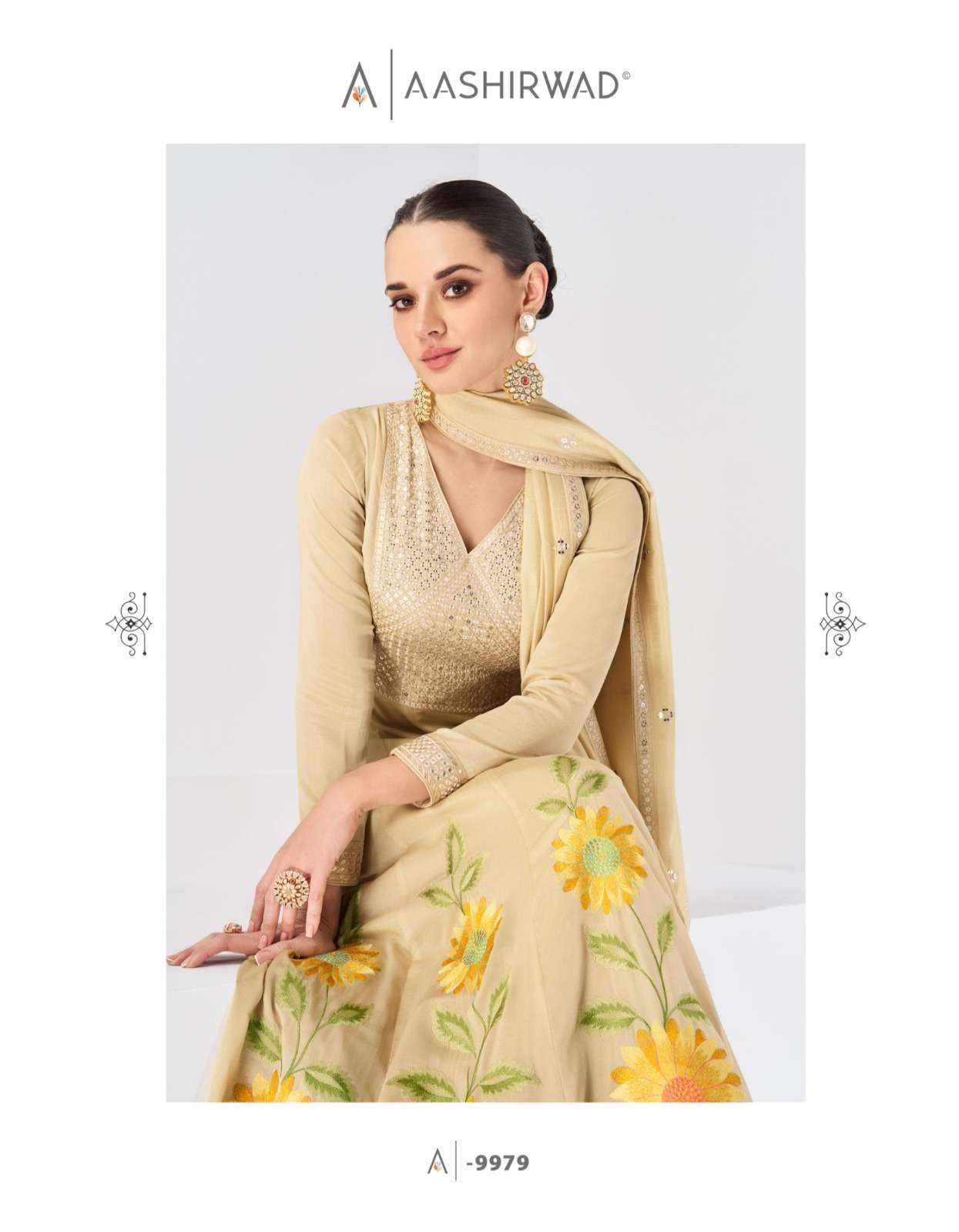 MARI GOLD PREMIUM SILK EMBROIDERY WORK KURTI WITH DUPATTA BY AASHIRWAD BRAND WHOLESALER AND DEALER