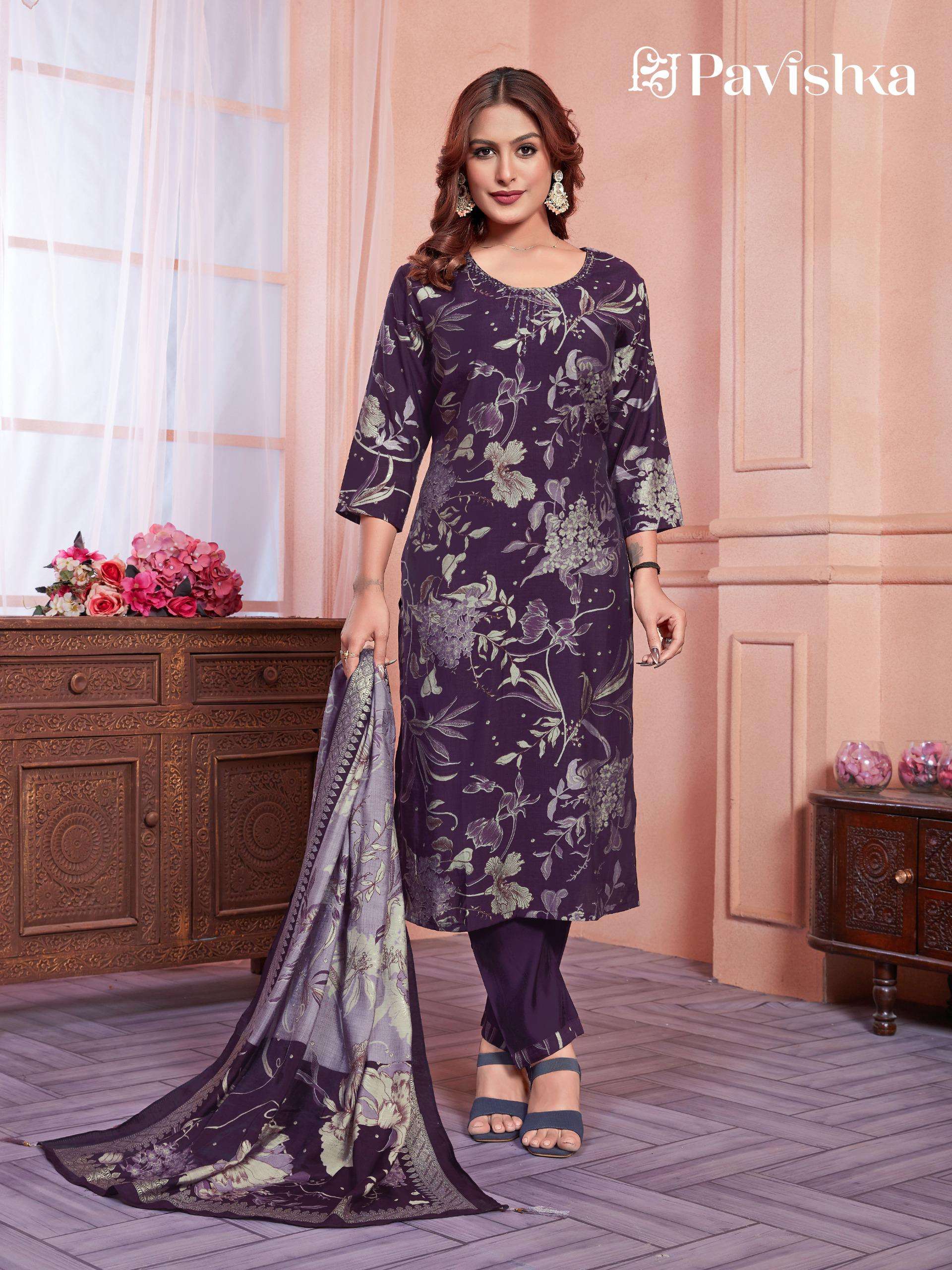 PICK N CHOOSE CHANDERI MODAL SILK KURTI WITH MODAL SILK PANT AND DUPATTA BY PAVIKSHA BRAND WHOLESALE...