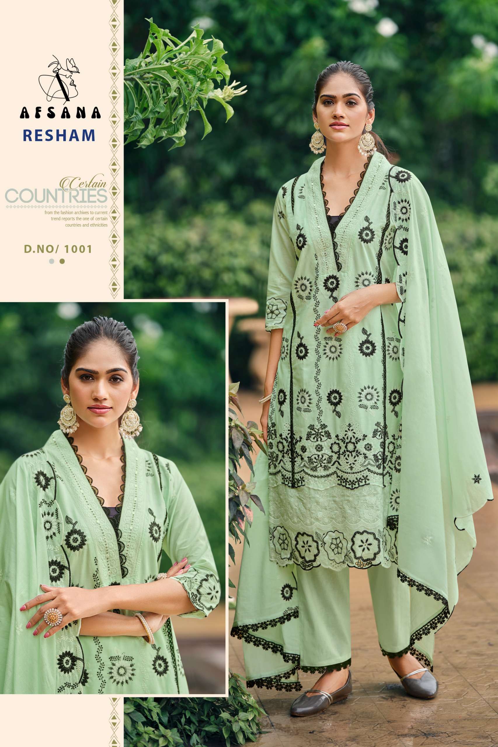 RESHAM PURE CAMRIC COTTON EMBRIDERY WORK KURTI WITH PANT AND MAL COTTON DUPATTA BY AFSANA BRAND WHOL...