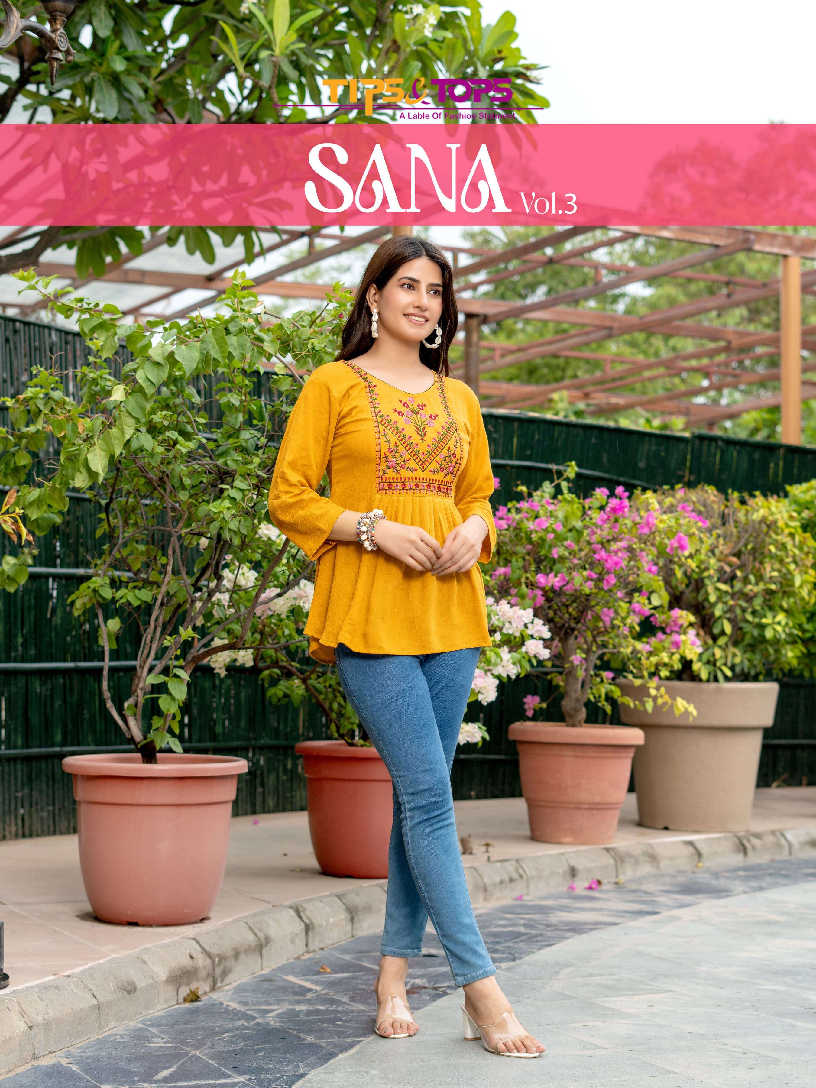 SANA VOL 3 REYON WRINKLE HEAVY EMBROIDERY WORK FANCY TOP BY TIPS AND TOPS BRAND WHOLESALER AND DEALE...