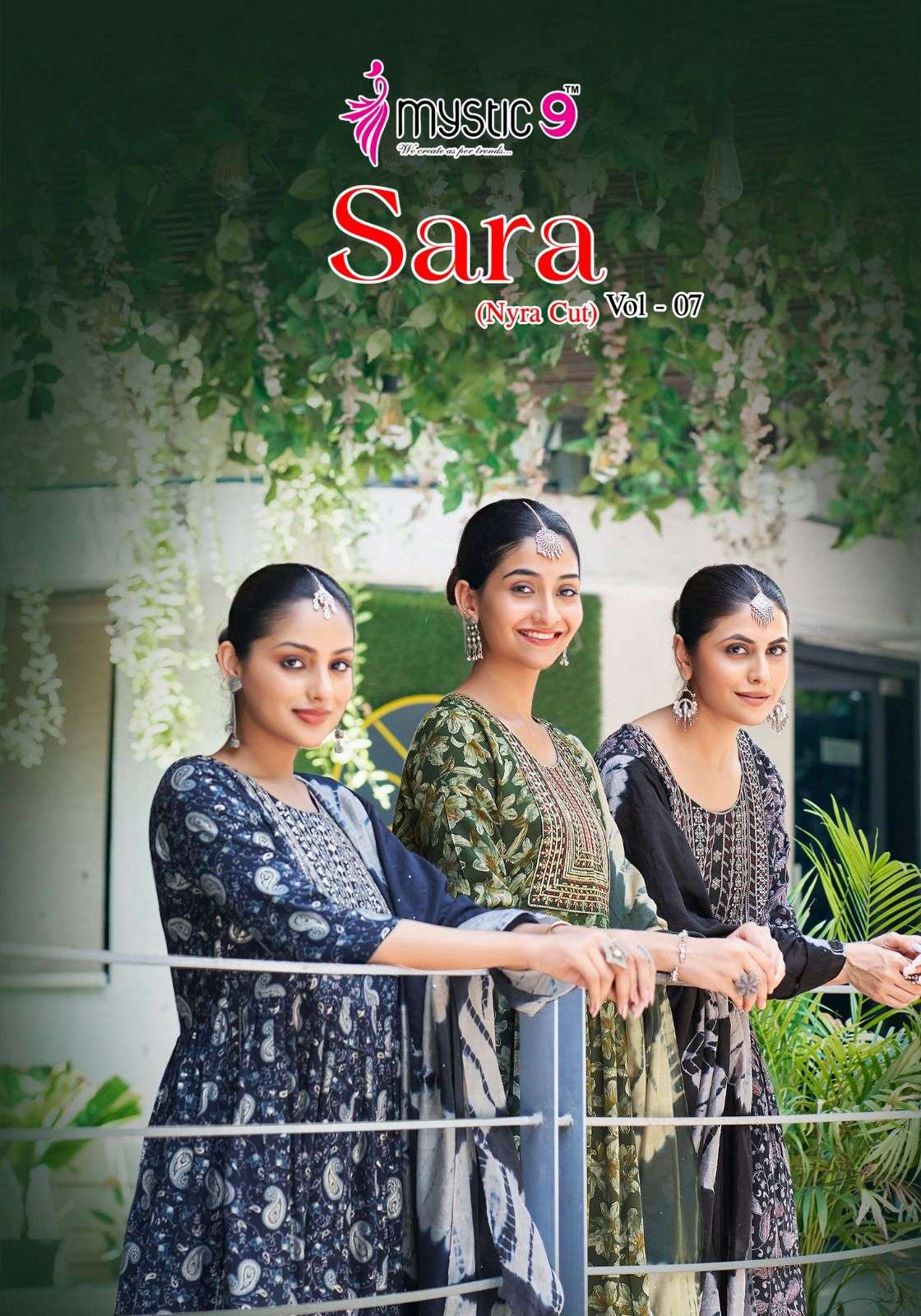 SARA VOL 7 RAYON CAPSUL EMBROIDERY WORK KURTI WITH PANT AND NAZMIN DUPATTA BY MYSTIC 9 BRAND WHOLESA...