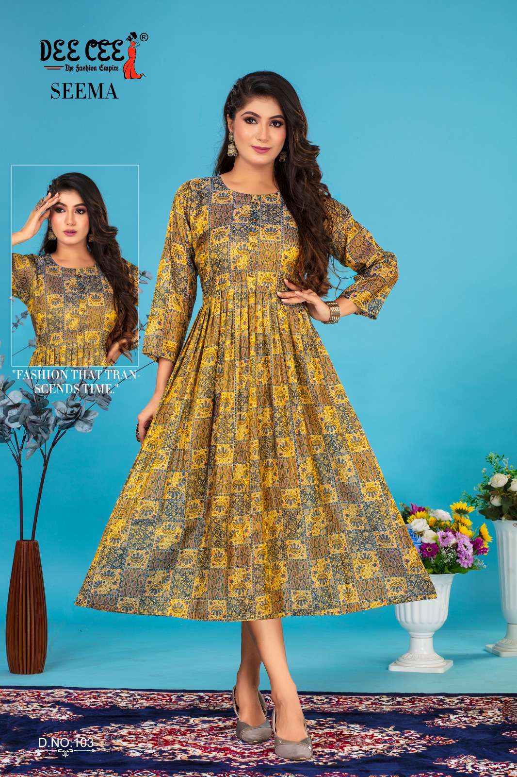 SEEMA EROD SILK DIGITAL PRINT LONG GHERA KURTI BY DEECEE BRAND WHOLESALER AND DEALER