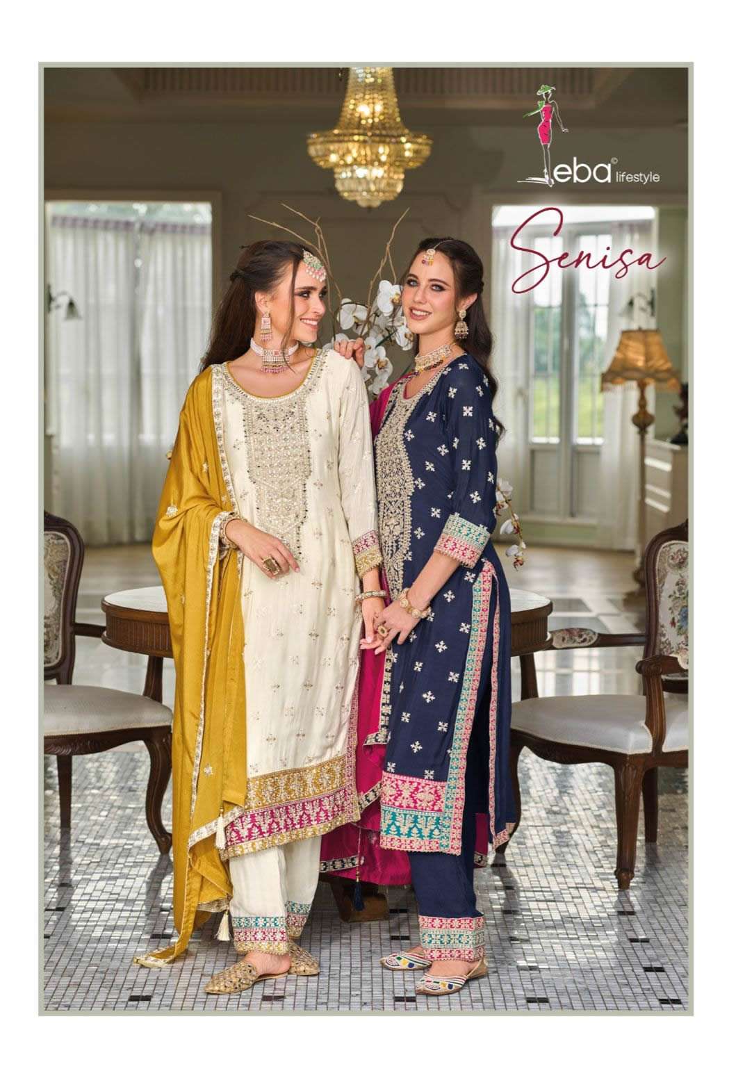 SENISA PREMIUM SILK EMBROIDERY WORK KURTI WITH PANT AND DUPATTA BY EBA LIFESTYLE BRAND WHOLESALER AN...