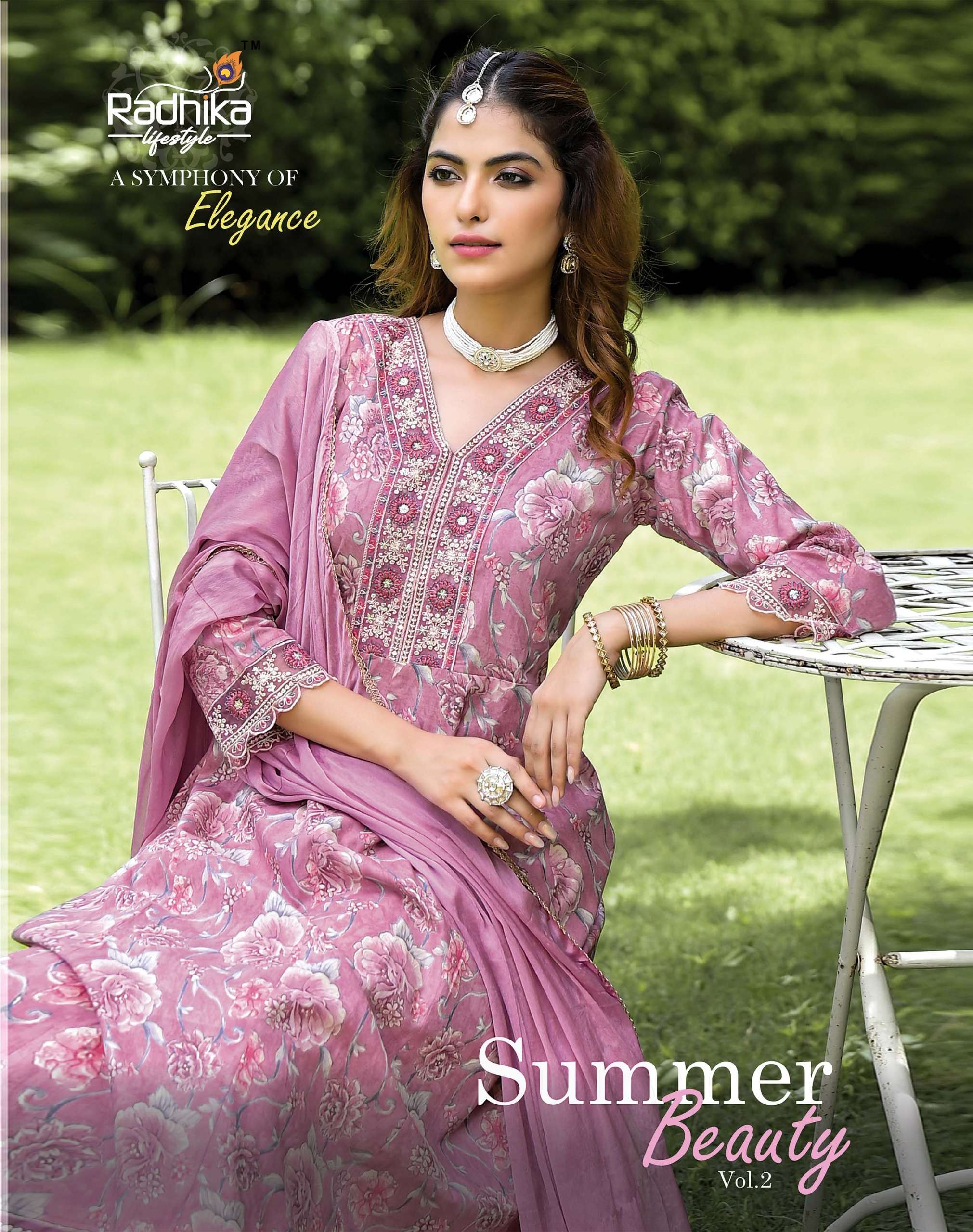 SUMMER BEAUTY VOL 2 HEAVY COTTON EMBROIDERY WORK KURTI WITH PANT AND CHINON DUPATTA BY RADHIKA LIFES...