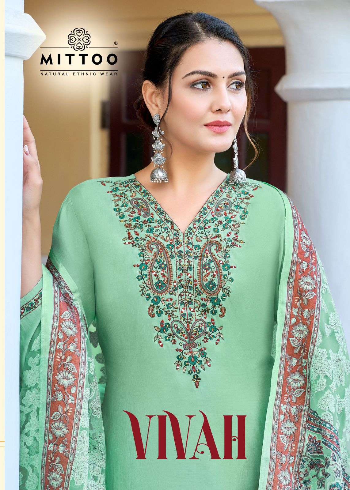 VIVAH PURE VISCOSE HANDWORK KURTI WITH PANT AND BRASO DUPATTA BY MITTOO BRAND WHOLESALER AN DDEALER