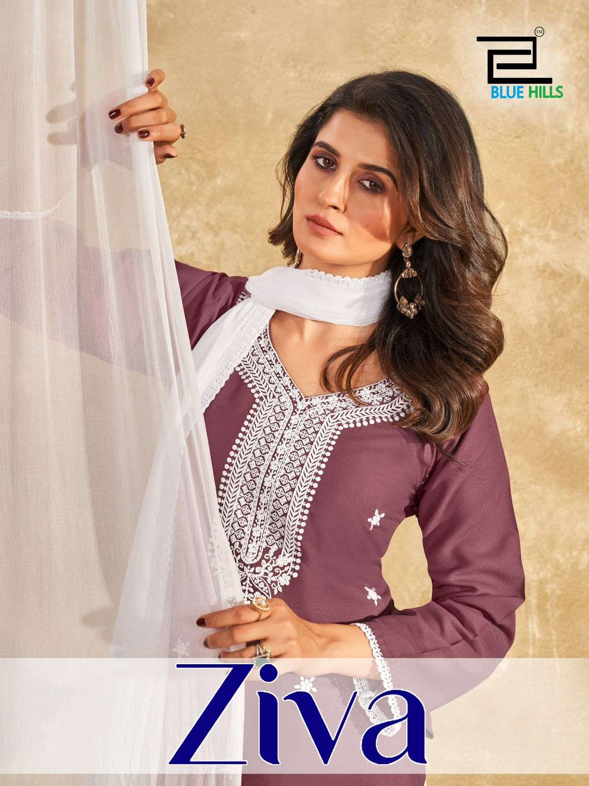 ZIVA RAYON 14 KG WHITE EMBROIDERY WORK KURTI WITH PLAZZO AND DUPATTA BY BLUE HILLS BRAND WHOLESALER ...