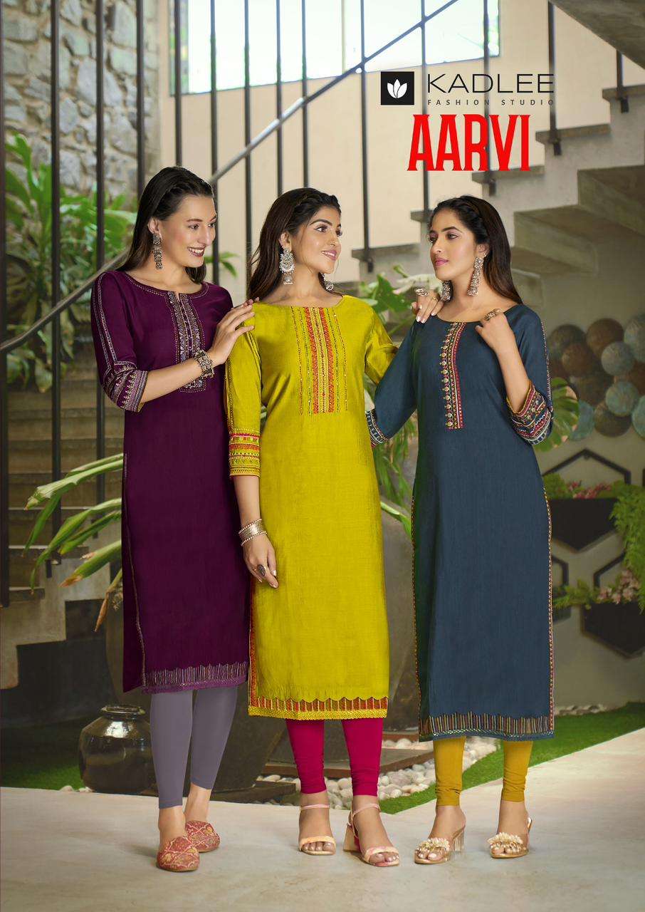 AARVI VISCOSE WEAVING THREAD AND HANDWORK KURTI BY KADLEE BRAND WHOLESALER AND DEALER