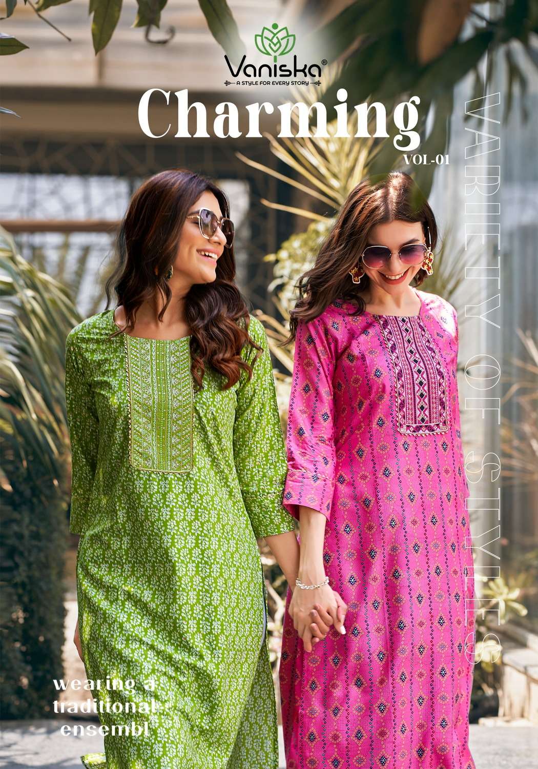 CHARMING HEAVY 14KG RAYON FOIL PRINT SEQUENCE WORK KURTI BY VANISHA BRAND WHOLESALER AND DEALER