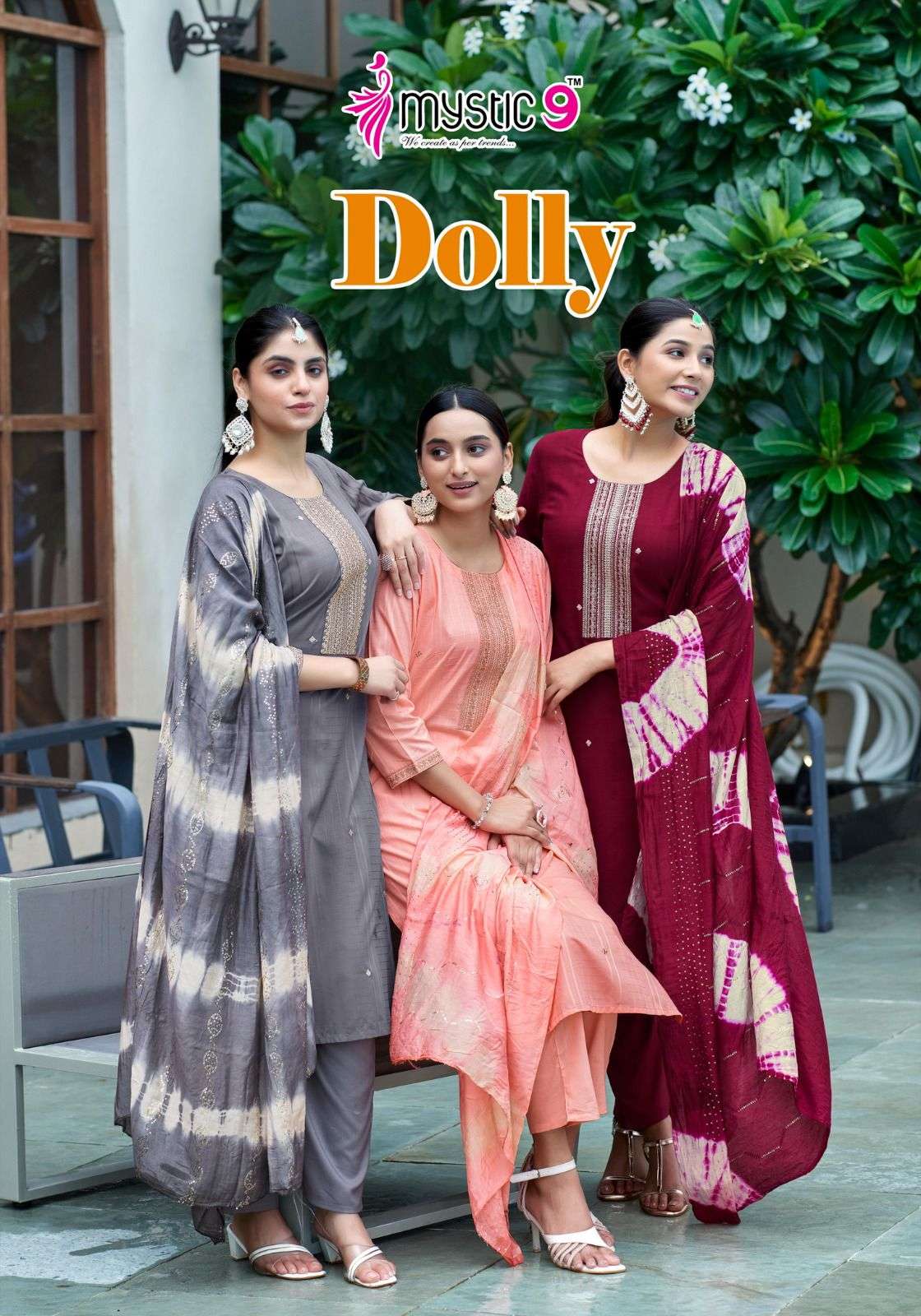 DOLLY VOL 2 RAYON DOBBY EMBROIDERY AND HANDWORK KURTI WITH PANT AND CHANDERI DUPATTA BY MYSTIC 9 BRA...