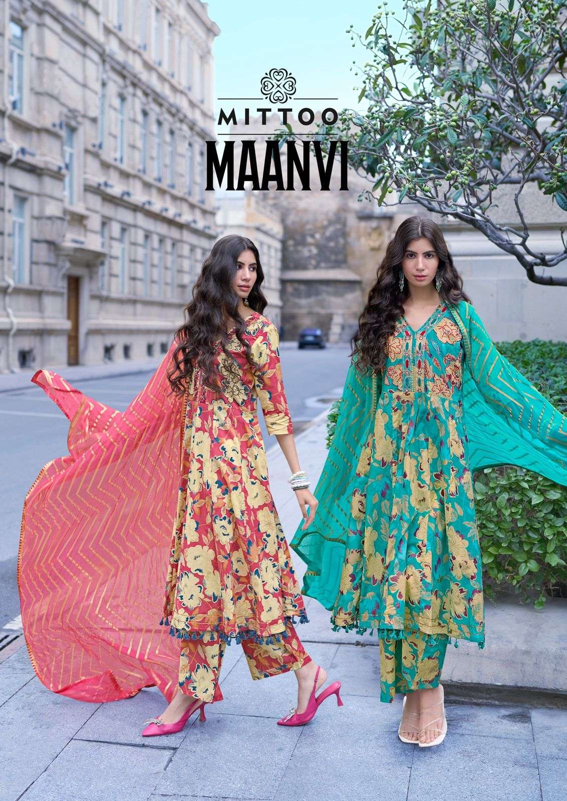 MAANVI  PURE MULL COTTON PRINT KURTI WITH PANT AND NAZNIN PRINT DUPATTA BY MITTOO BRAND WHOLESALER A...