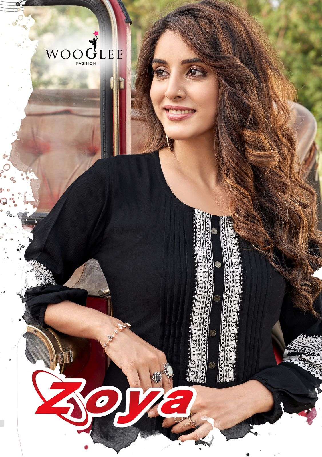 ZOYA RAYON WRINKLE EMBROIDARY AND HANDWORK KURTI BY WOOGLEE BRAND WHOLESALER AND DEALER