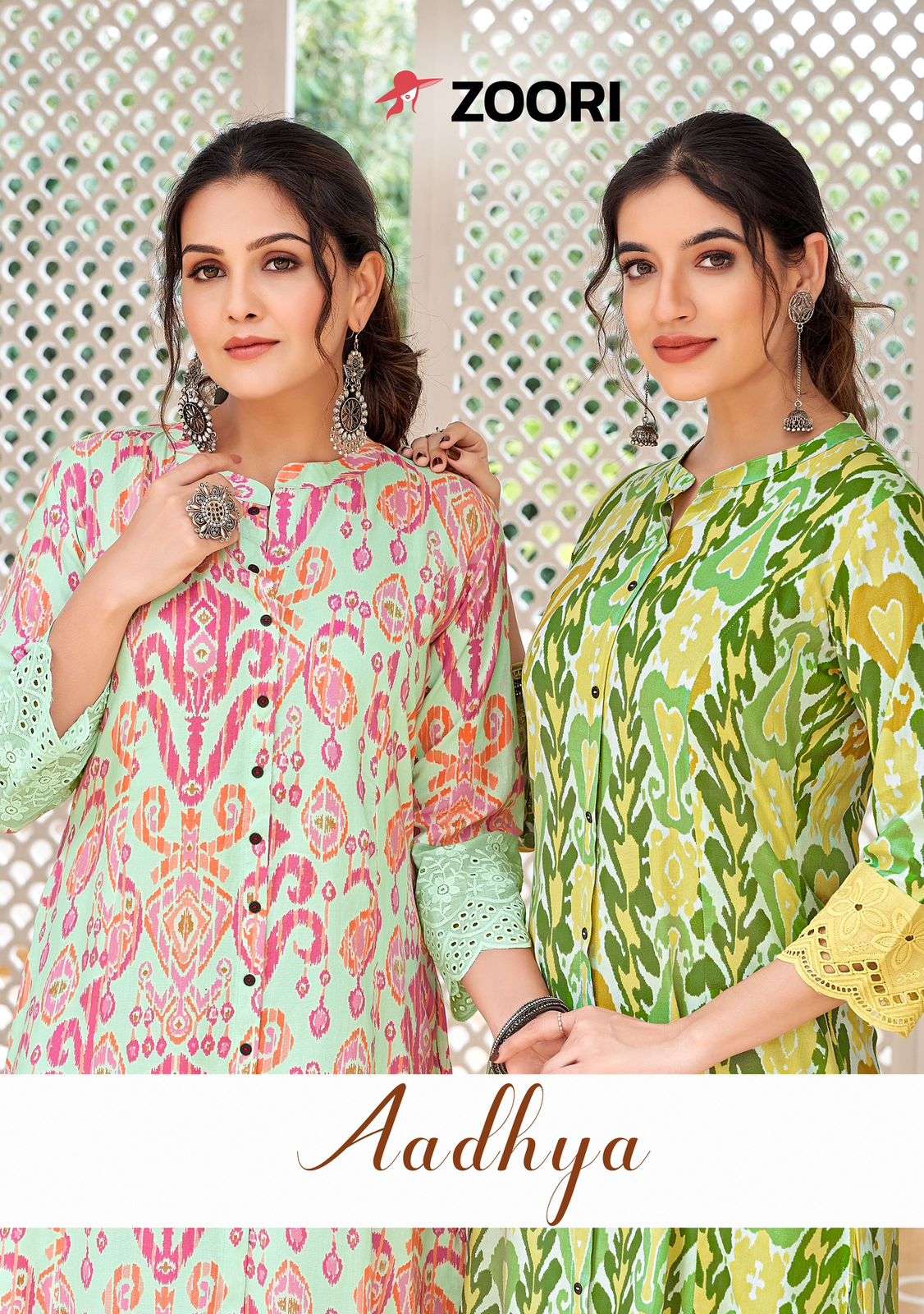 AADHYA RAYON PRINT LACE WORK FANCY KURTI BY ZOORI BRAND WHOLESALER AND DEALER