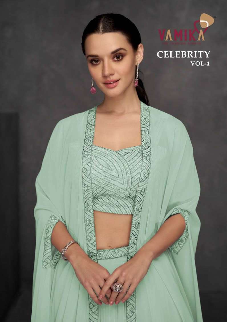 CELEBRITY VOL 4 PURE BSY FIONA FABRIC HANDWORK CROP TOP WITH HEAVY MALAI SILK INNER BY VAMIKA BRAND ...