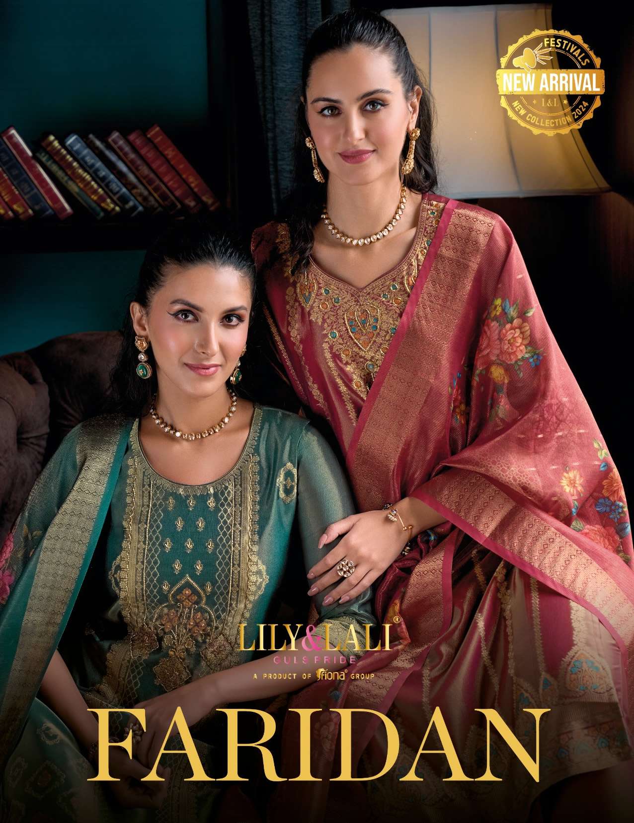 FARIDAN BANARASI SIMAR JACQUARD HANDWORK KURTI WITH PANT AND SILK DUPATTA BY LILY AND LALI BRAND WHO...