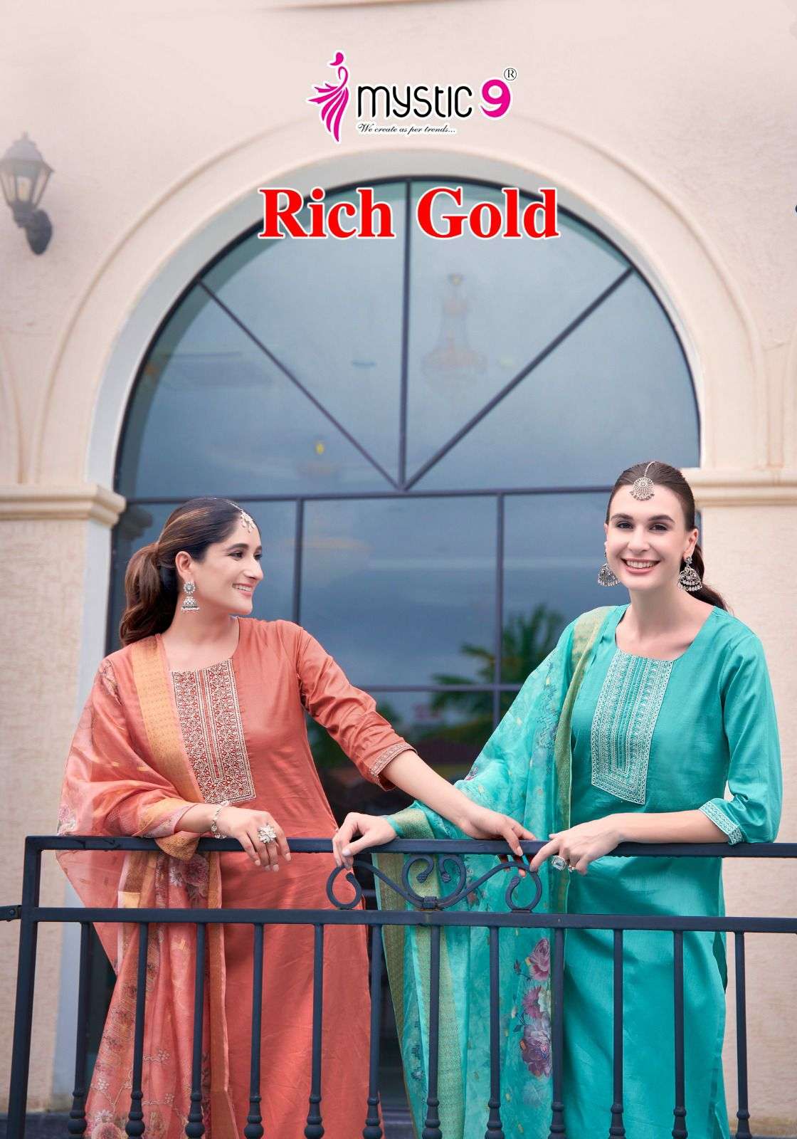 RICH GOLD VOL 2 COTTON JAM SATIN EMBROIDERY WORK KURTI WITH PANT AND DIGITAL PRINT DUPATTA BY MYSTIC...