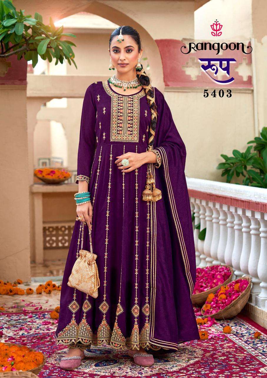 ROOP SILK EMBROIDERY WORK KURTI WITH PANT AND DUPATTA BY RANGOON BRAND WHOLESALER AND DEALER