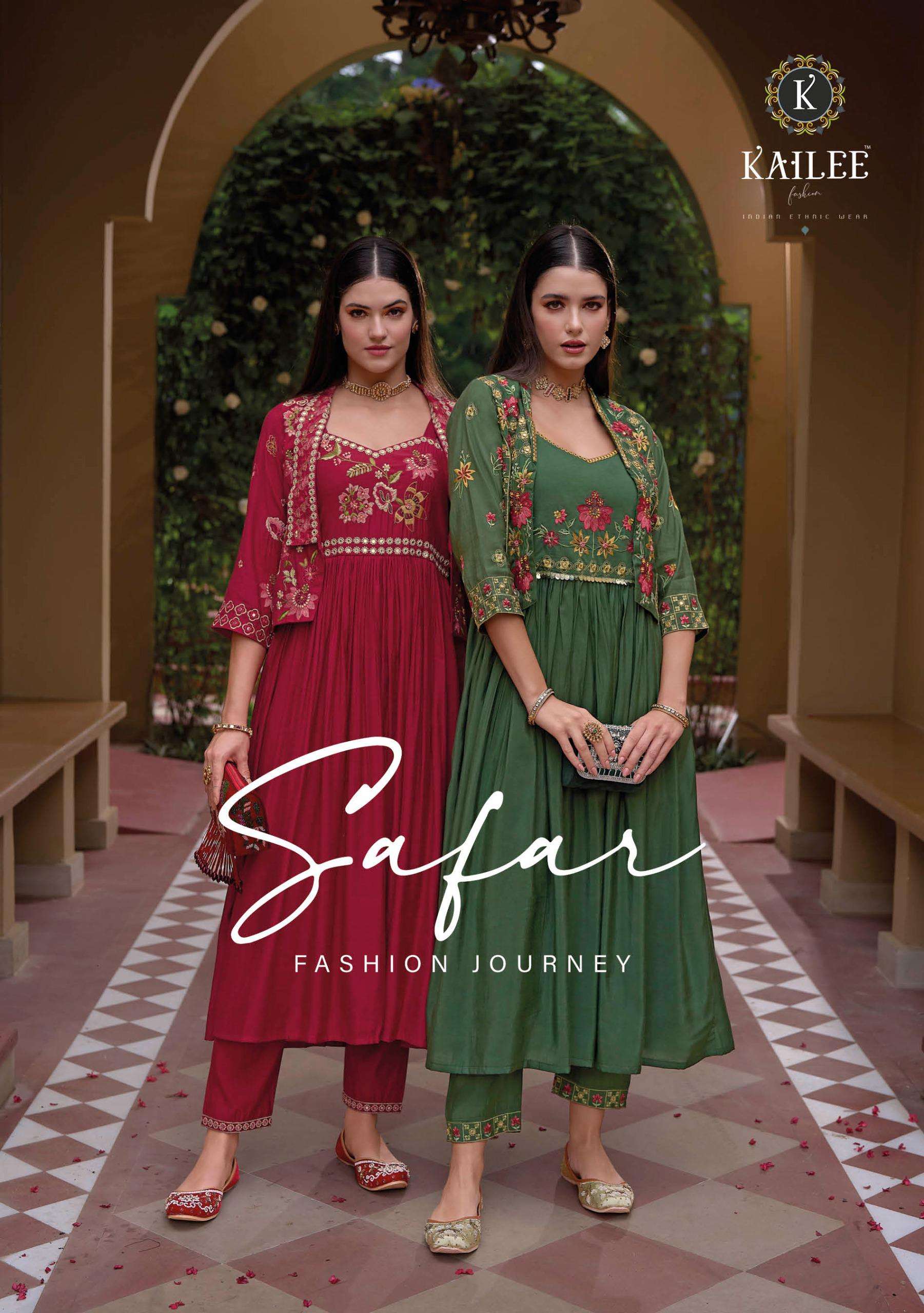 SAFAR VISCOUSE SILK THERED AND HAND WORK LONG KURTI WITH PANT BY KAILEE BRAND WHOLESALER AND DEALER 