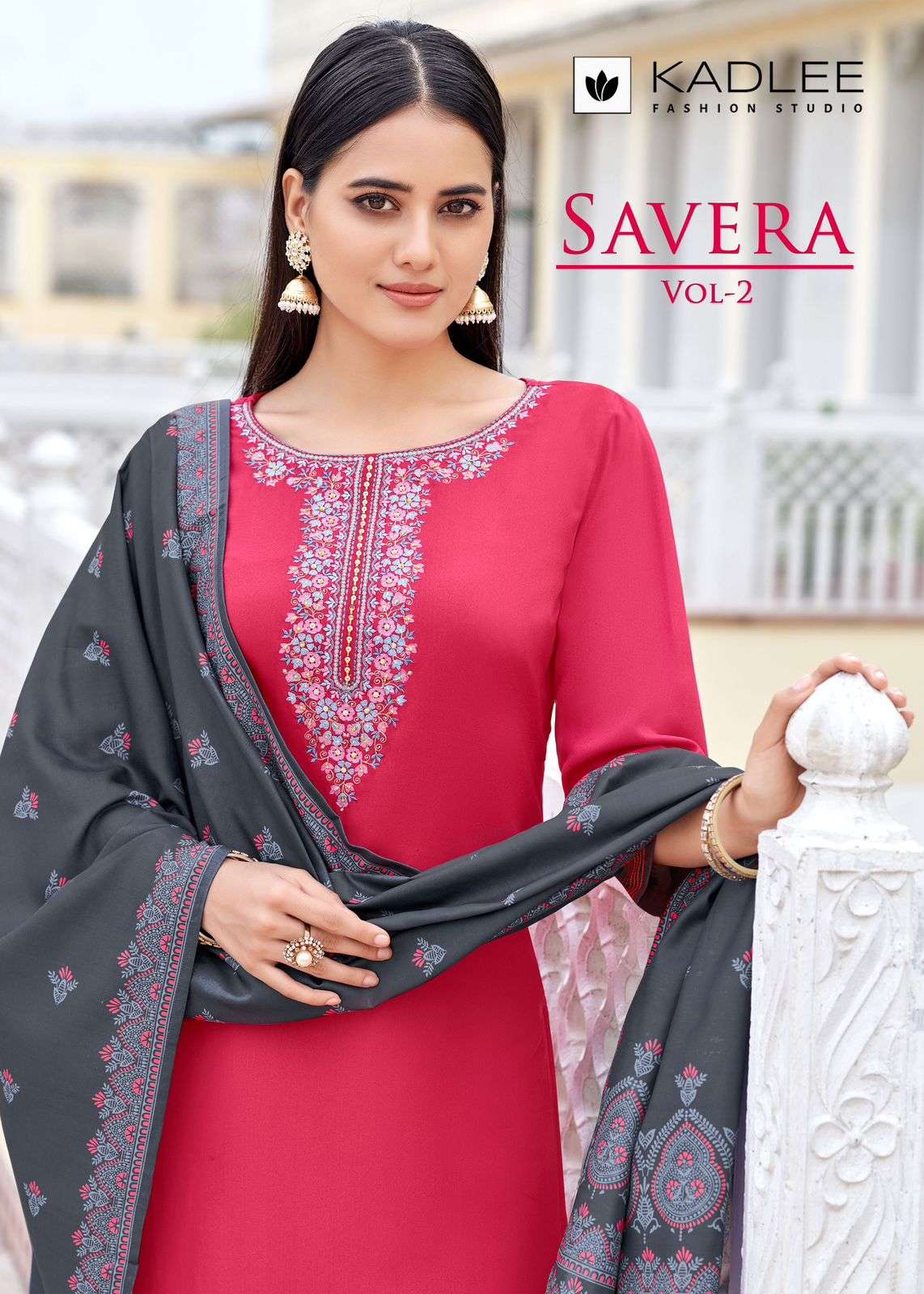 SAVERA VOL 2 HEAVY RAYON THREAD AND HANDWORK KURTI WITH PANT AND MUSLINE PRINT DUPATTA BY KADLEE BRA...