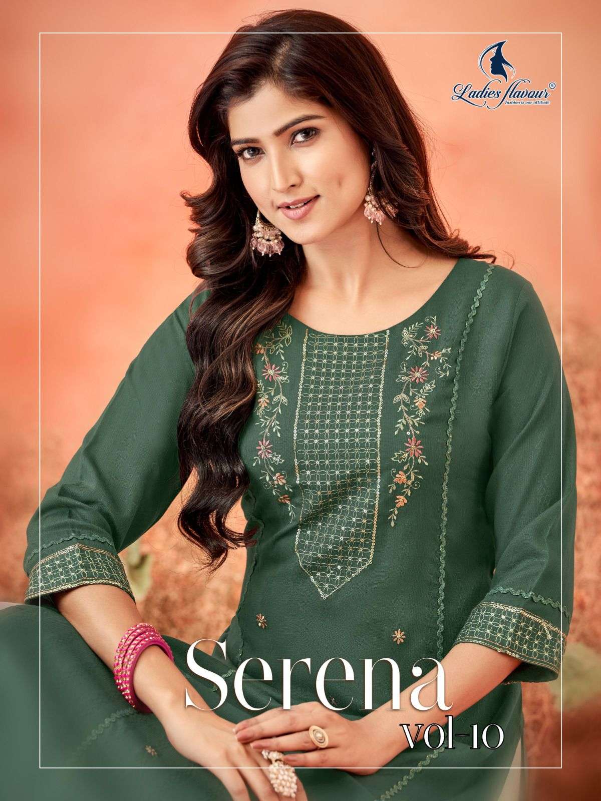 SERENA VOL 10 14KG RAYON DOBBY EMBROIDERY WORK KURTI BY LADIES FLAVOUR BRAND WHOLESALER AND DEALER