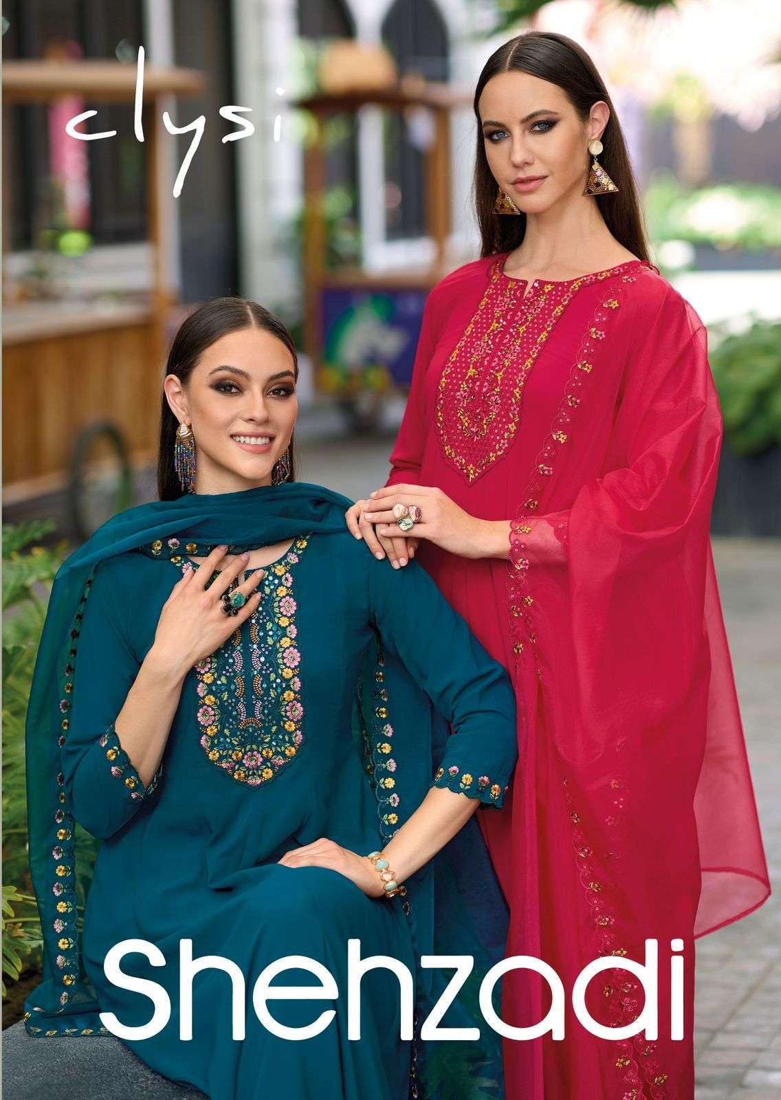 SHEHZADI SOFTY VISCOSE THREAD AND HANDWORK KURTI WITH PANT AND ORGANZA DUPATTA BY CLYSI BRAND WHOLES...