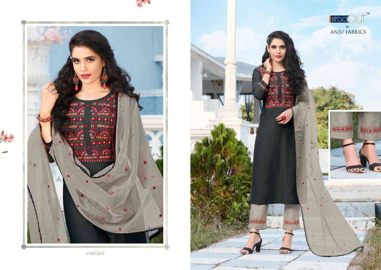 COMFORT LADY - BAMBER SILK WITH KATHA WORK KURTI WITH PANT & ORGANZA  DUPATTA BY AF BRAND WHOLESALER AND DEALER