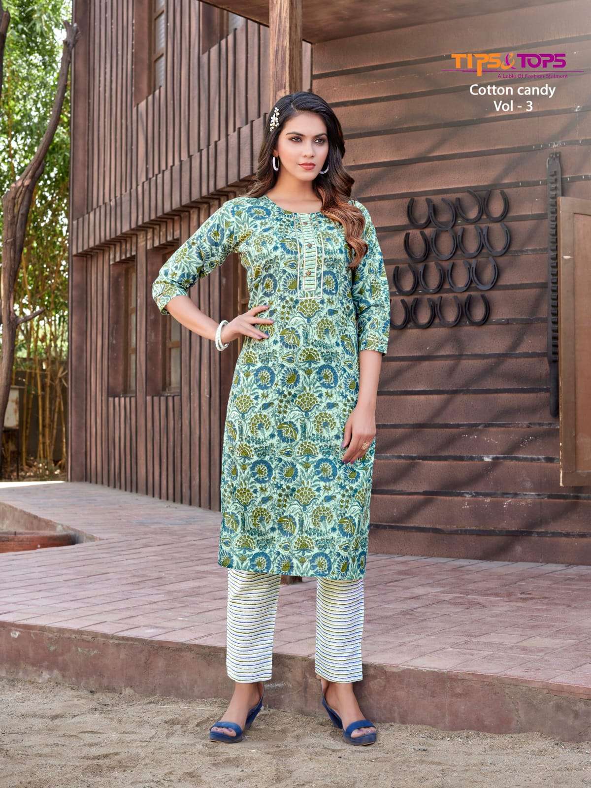 TIPS & TOPS COTTON CANDY VOL 6 NEW HEAVY FANCY DESIGNER COTTON PRINT  STITCHING PATTERN KURTI WITH PENT SUMMER WEAR COLLECTION WHOLESALER