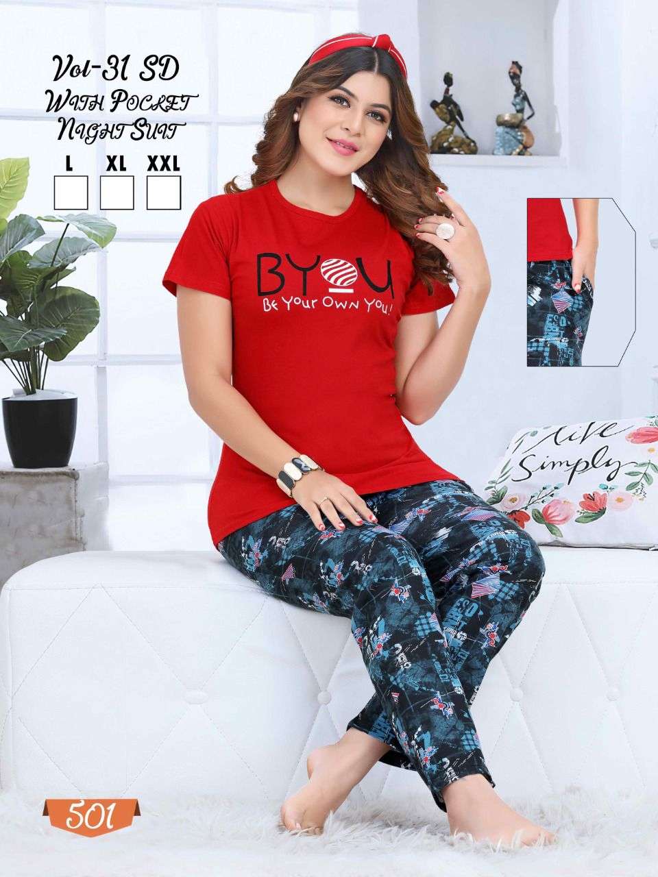 VOL.31 SD BY FASHION TALK BRAND HEAVY SHINKER HOSIERY COTTON PRINTED NIGHT  SUITS WITH POCKET WHOLESALE AND DEALER